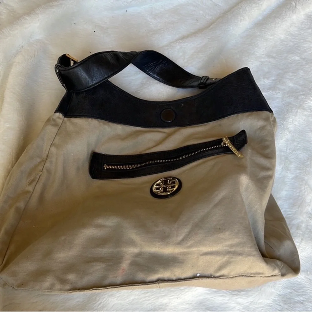 Tory Burch Dena Elegant Black Leather glazed Tote Bag